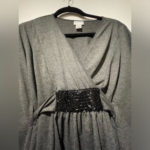 Motherhood maternity Gray Wrap Top with Black embellishment